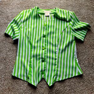 Vintage Structured Lime Green Striped Blouse